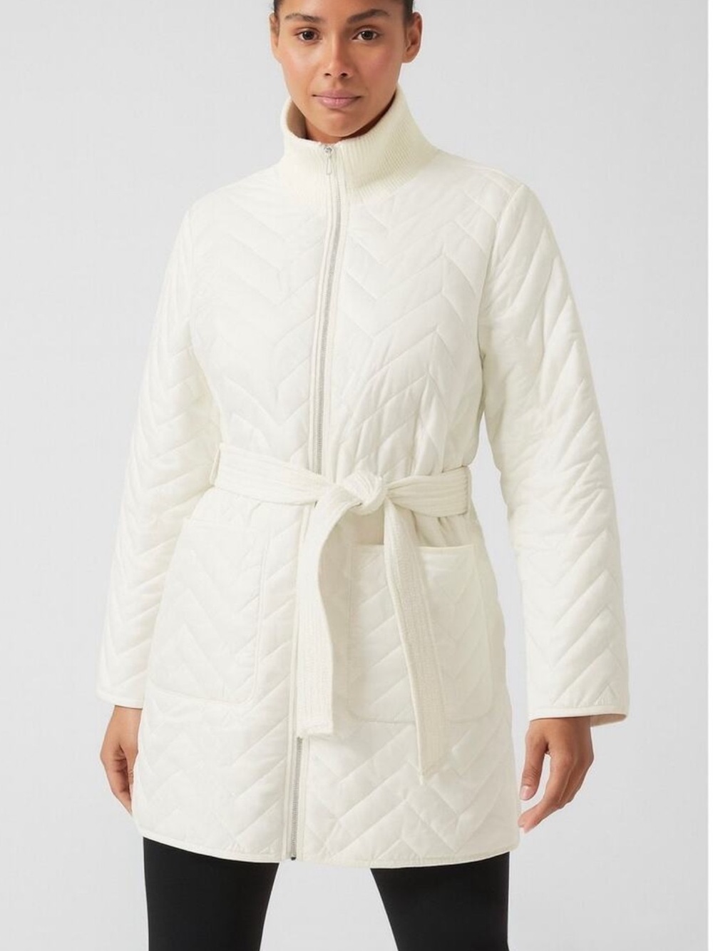 Athleta Mendocino Quilted Belted Long Puff Jacket - White